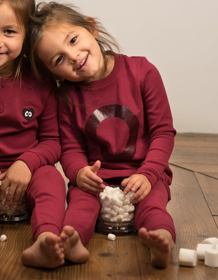 Kids burgundy long-sleeve circle print top and matching leggings playwear set