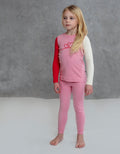 Kids pink leggings and heart motif color-block top with red sleeves and white cuffs
