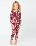 Kids tie-dye burgundy playwear set with long-sleeve top and leggings