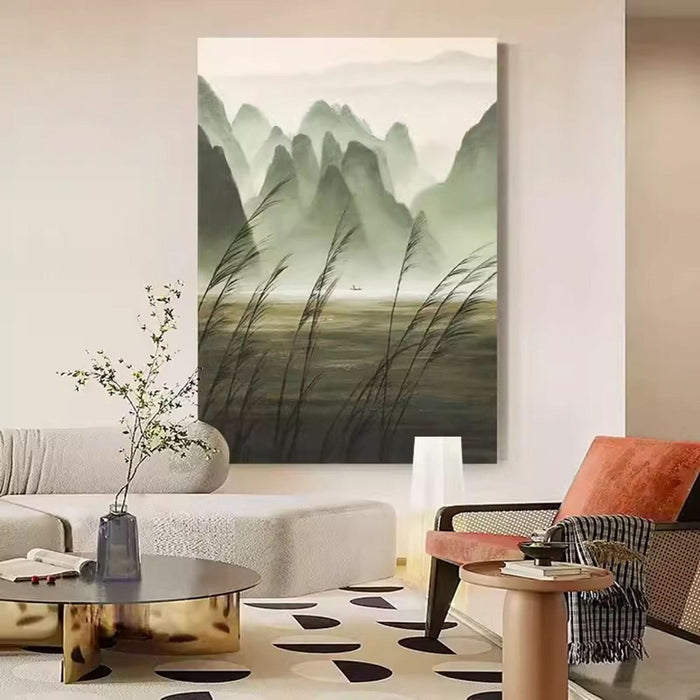 Green Landscape Oil Painting Green Landscape Wall Art Wabi-Sabi Art Decor Landscape Texture Art