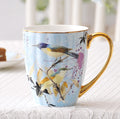 Large Creative Porcelain Mug, Elegant Blue Ceramic Coffee Mug, Beautiful Bird Flower Ceramic Mug, Large Capacity Ceramic Mugs for Office-Paintingforhome