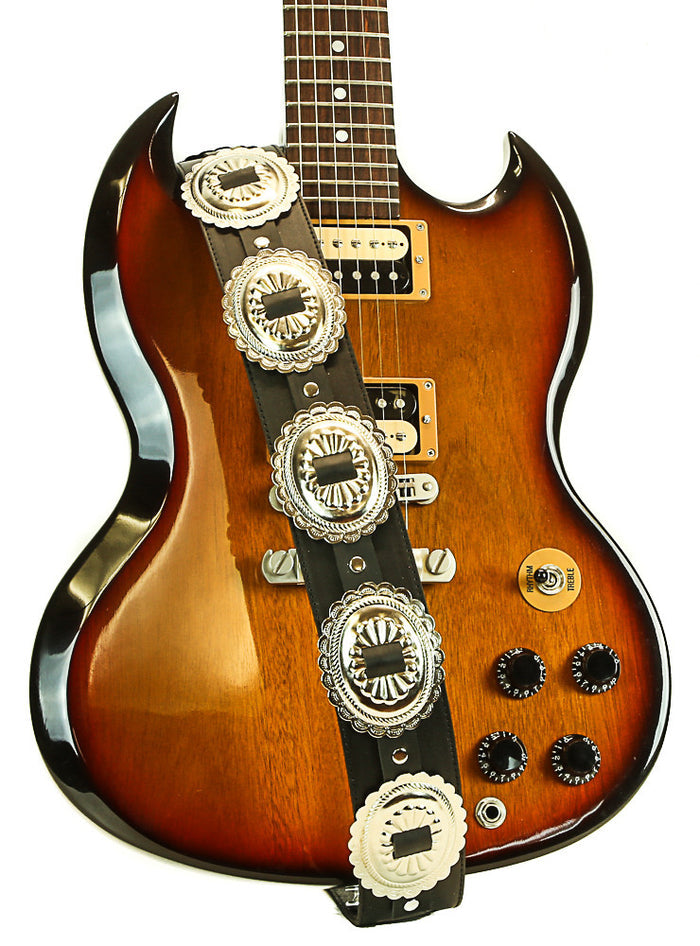 Large Oval Concho Leather Guitar Strap