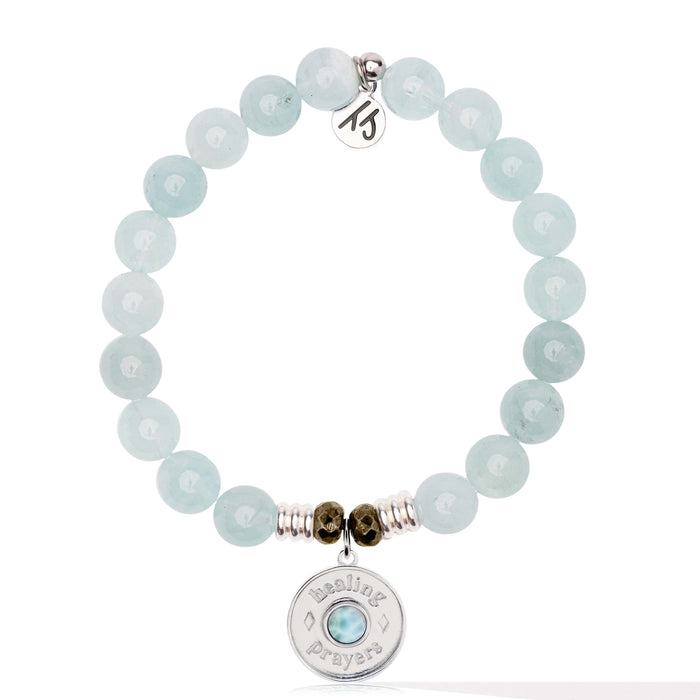 Larimar Charm Collection: Blue Aquamarine Stone Bracelet with Larimar Healing Prayers Sterling Silver Charm