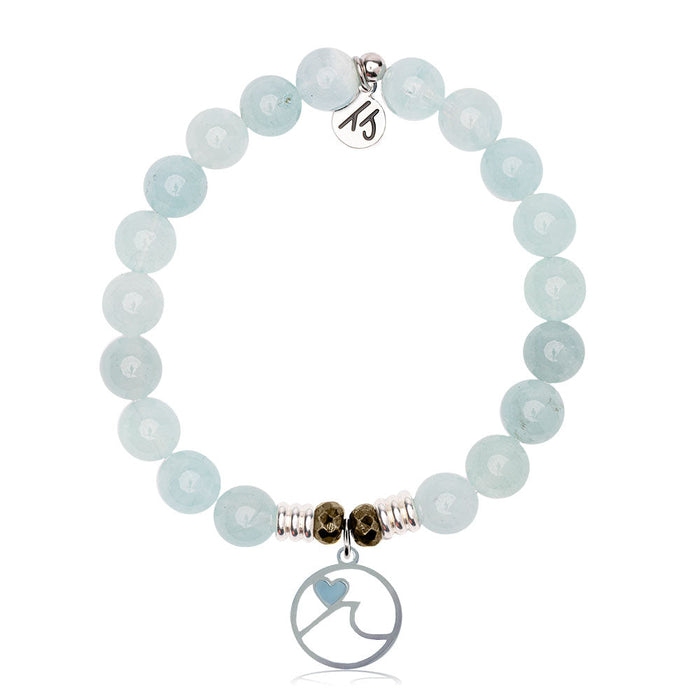Larimar Charm Collection: Blue Aquamarine Gemstone Bracelet with Larimar Ocean Love Sterling Silver Charm