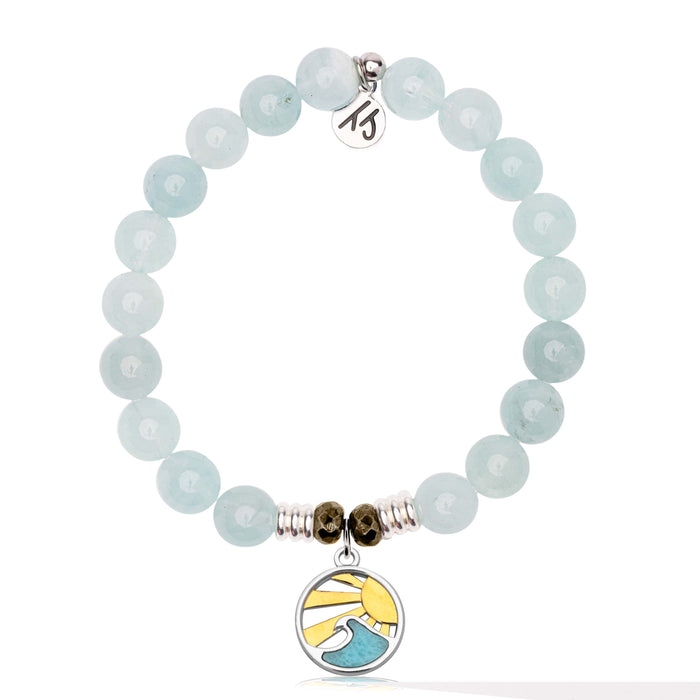 Larimar Charm Collection: Blue Aquamarine Stone Bracelet with Larimar Rising Sun Sterling Silver Charm