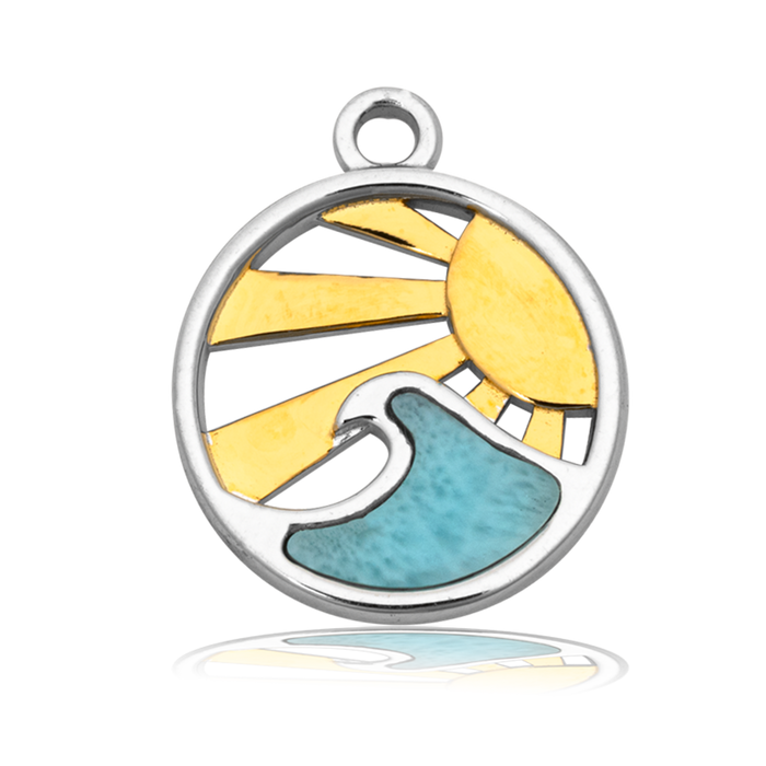 Larimar Charm Collection: Blue Aquamarine Stone Bracelet with Larimar Rising Sun Sterling Silver Charm