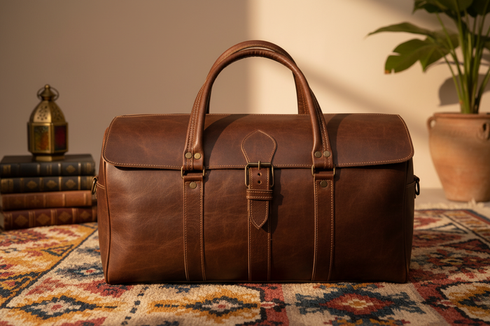 Leather Weekender Duffle Bag - Anfa - Brown