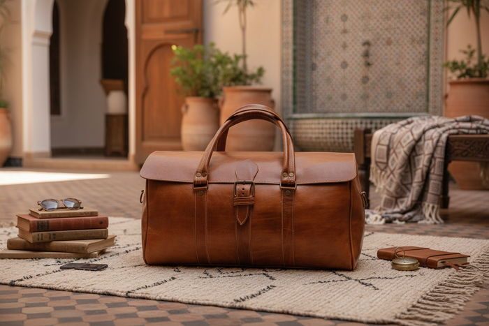 Tan Leather Weekender Duffle Bag Showcase