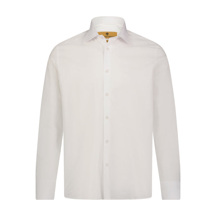Leo Jacquard White on White Tonal Geometrical Design Long Sleeve Shirt