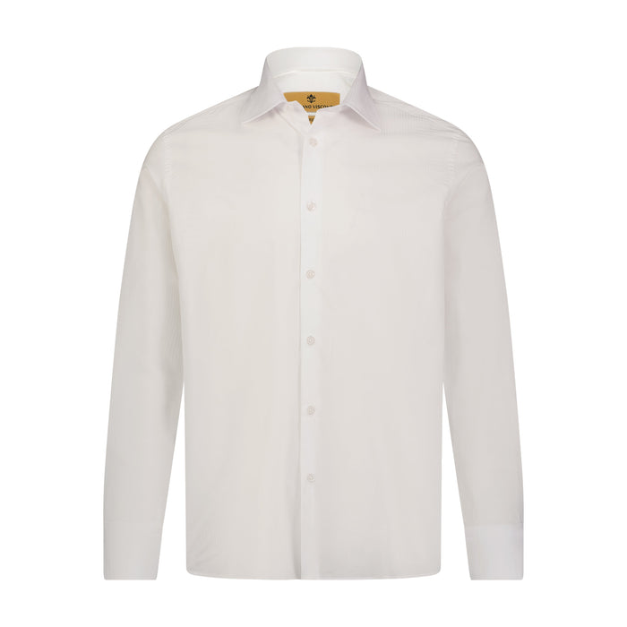 Leo Jacquard White on White Tonal Geometrical Design Long Sleeve Shirt