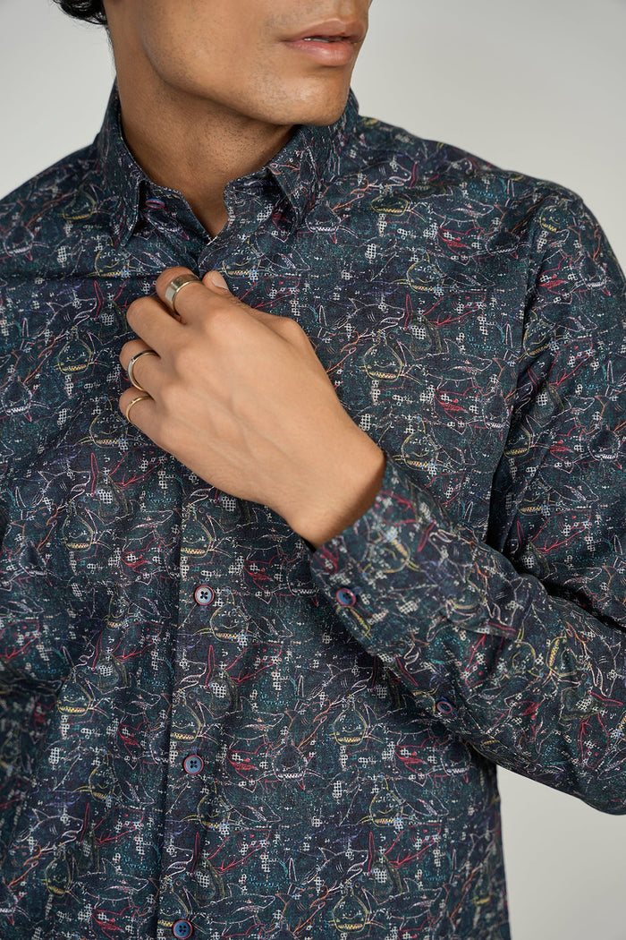 LEO Navy Shark King Cotton Shirt