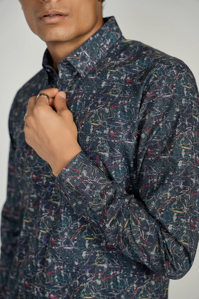 LEO Navy Shark King Cotton Shirt