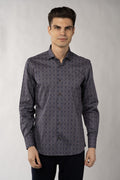 Leo Pigeon Blue and Beige Plaid Stripe and Boxes Jacquard Shirt