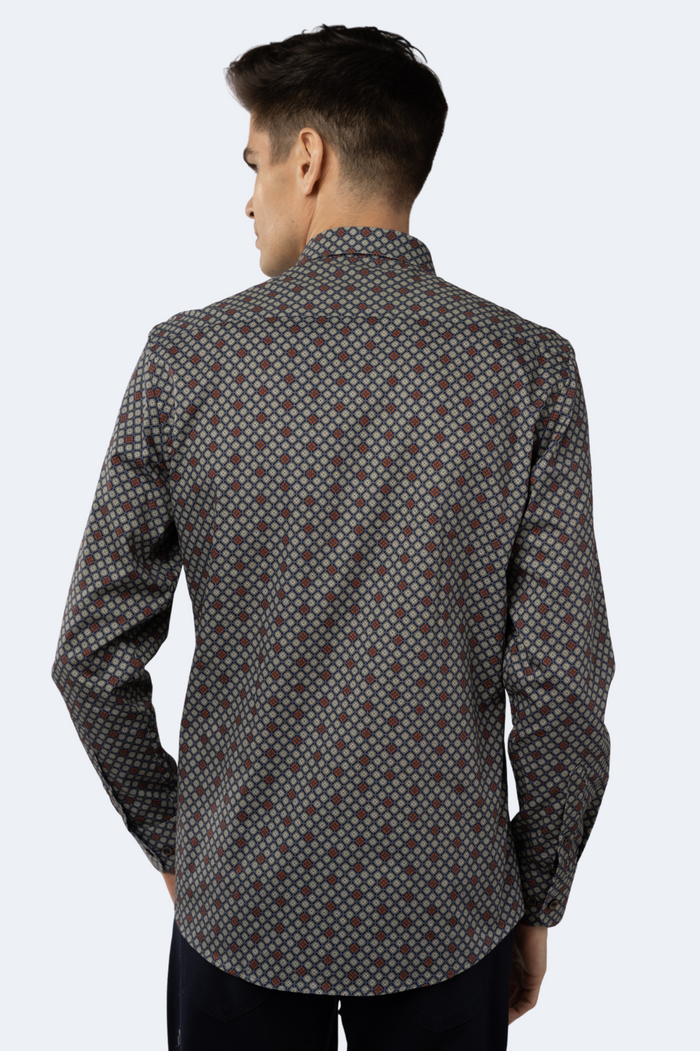 Leo Royal Blue with Mint Green and Orange Floral Jacquard Shirt
