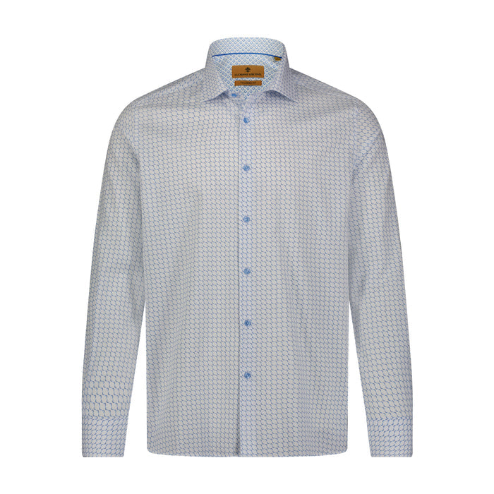Leo White Dobby Geometrical Print Long Sleeve Shirt