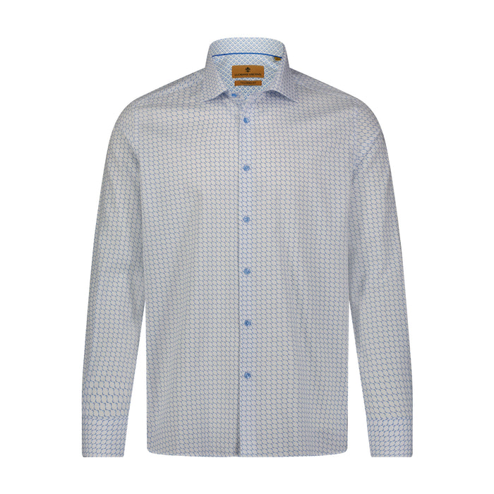 Leo White Dobby Geometrical Print Long Sleeve Shirt