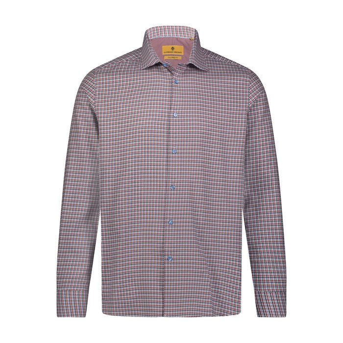 Leo Woven Dobby Red Aqua Navy White Long Sleeve Shirt