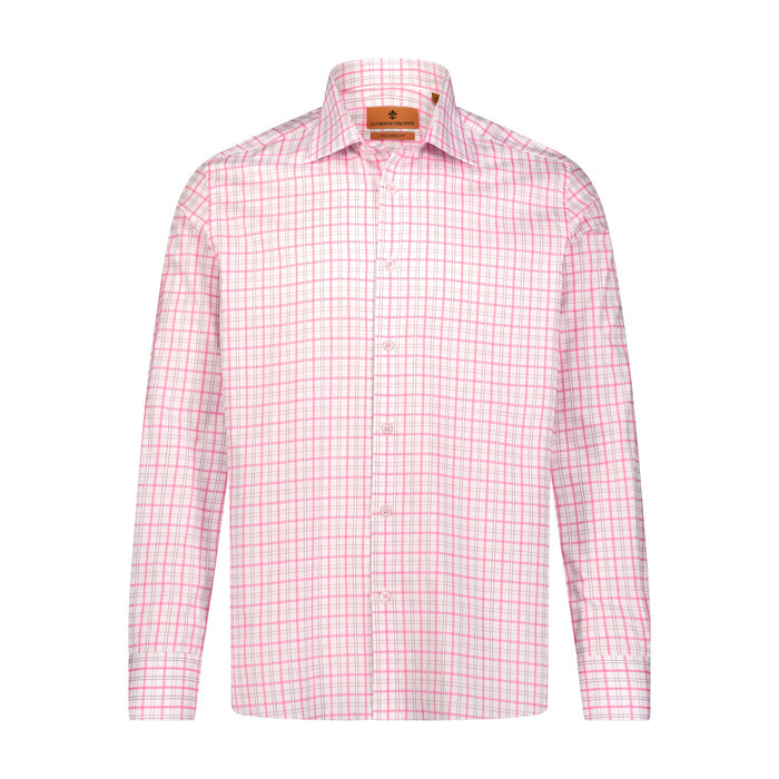 Leo Woven Dobby White Pink Check Long Sleeve Shirt