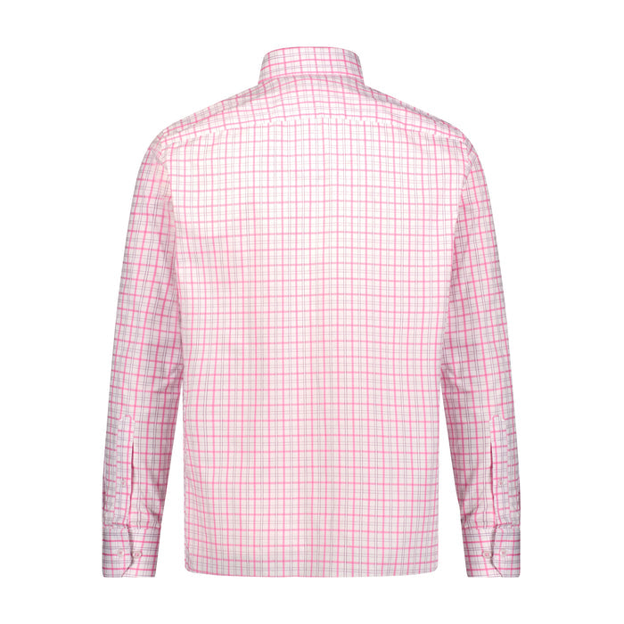 Leo Woven Dobby White Pink Check Long Sleeve Shirt