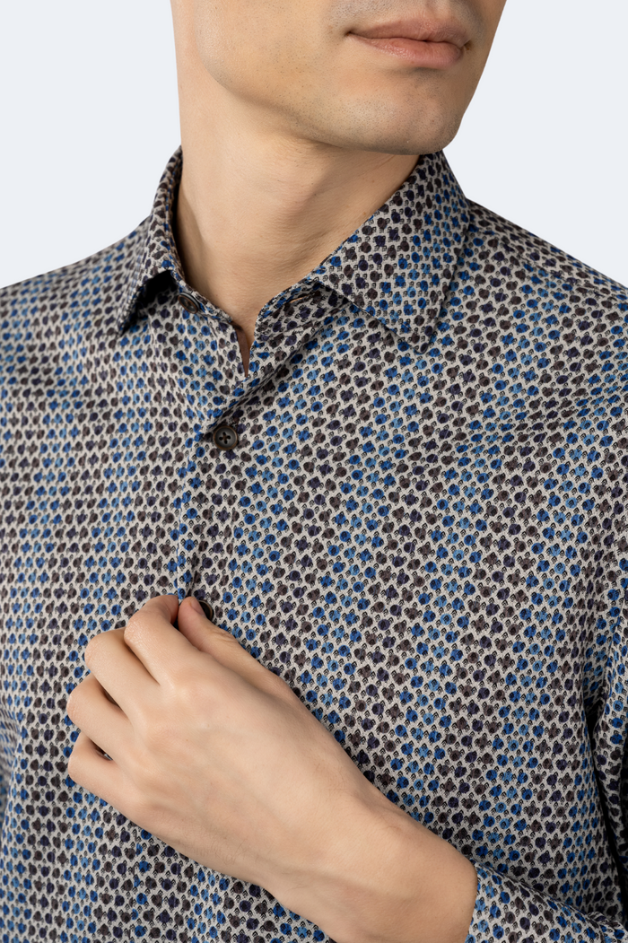 Close-up of a patterned shirt worn by a person