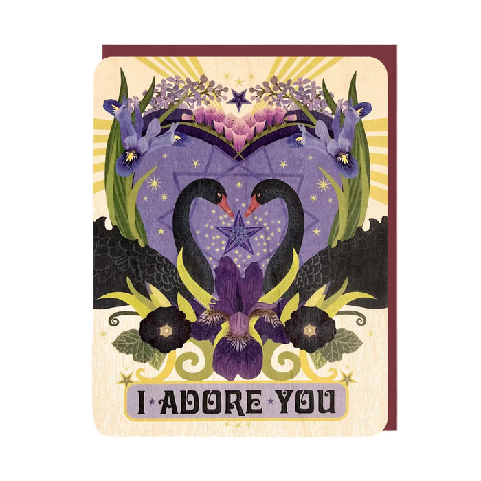 Love Swans Wood Greeting Card