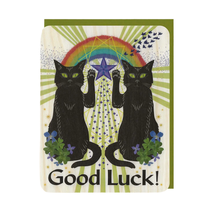 Luck Cats Wood Greeting Card