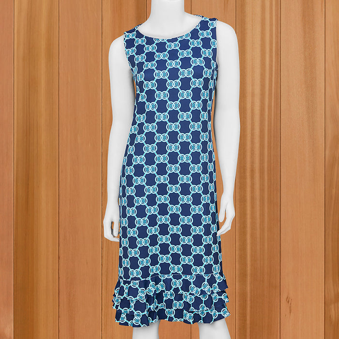 LuLu-B Women's Ruffle-Trim Sleeveless Sun Protection Dress, Blue Links
