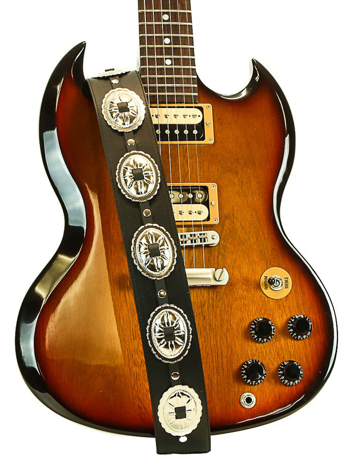 Medium Oval Concho Leather Guitar Strap