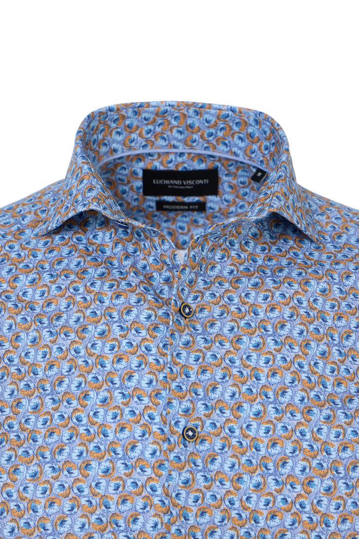 Melange Blue & Rust Floral Button Down Shirt