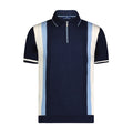 Melange Navy, Sky Blue, and White Large Front Panel Short Sleeve Knit Polo