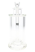 Front view of MJ Arsenal Piston glass gravity bong, clear borosilicate body with disc perc and thick base.