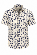 Short-sleeve shirt with geometric pattern on a white background