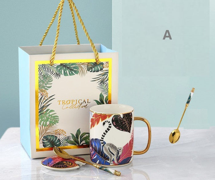 Modern Ceramic Mugs in Gift Box, Large Capacity Jungle Animal Porcelain Mugs, Creative Porcelain Cups, Large Ceramic Mugs for Office-Paintingforhome