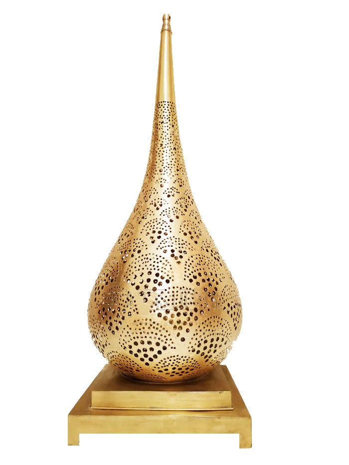Moroccan Brass Table Lamp in Drop Format - Peafowl