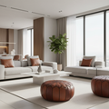 Moroccan Ottoman - Leather - Cinnamon Brown