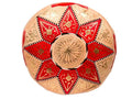 Moroccan Leather Ottoman / Stormia - Colr Block Red & Undyed