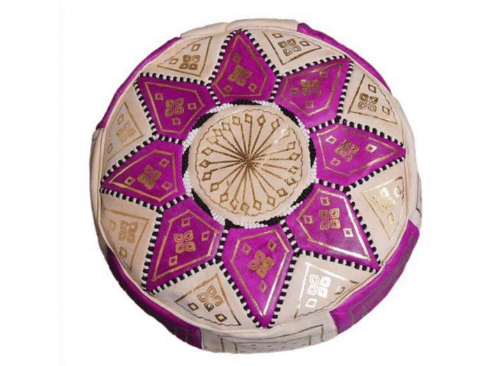 Moroccan Leather Ottoman / Stormia - Fuchsia