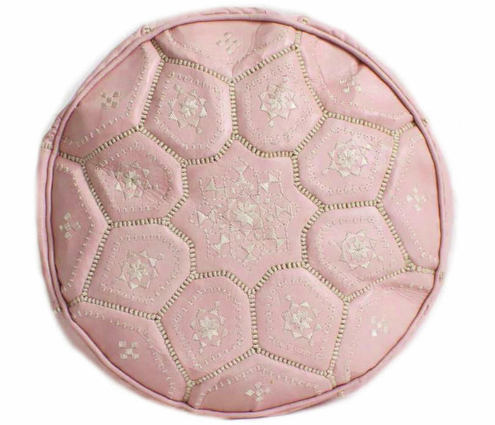 Moroccan Leather Tile Large Ottoman - Soft Pink