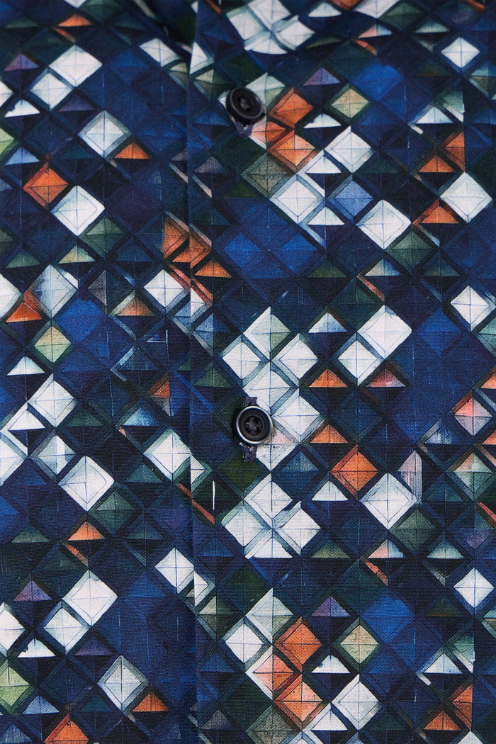 Multi Diamond Geo Print Button Down Shirt