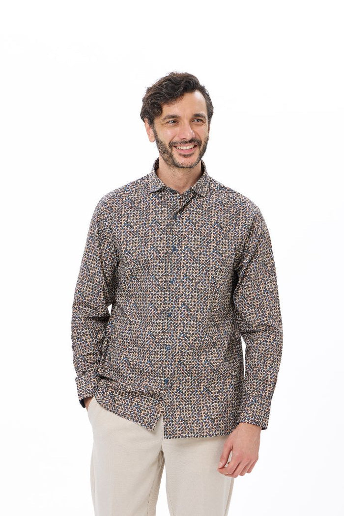 Multi Diamond Splash Geo Print Button Down Shirt