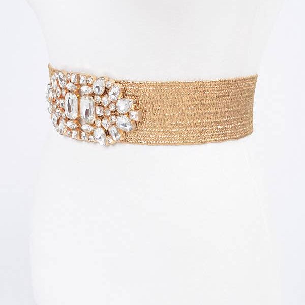 Multi Stone Gold Metallic Straw Stretch Plus Size Belt