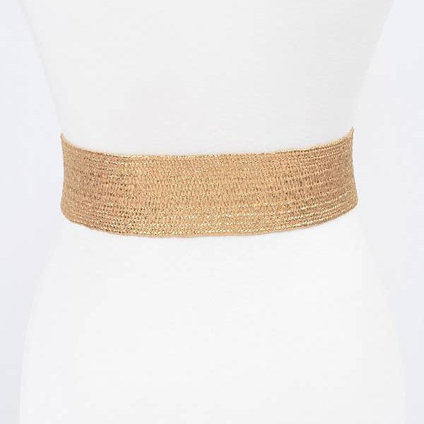 Multi Stone Gold Metallic Straw Stretch Plus Size Belt