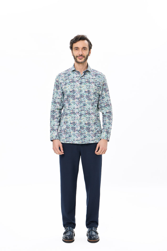 Multicolor Leaf Print Button-Down Shirt