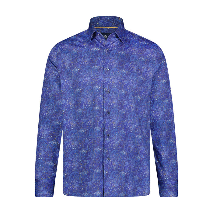 Navy and Blue Paisley Print Long Sleeve Shirt
