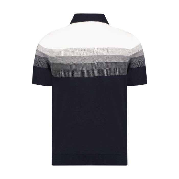 Navy and Ecru Top Stripe Short Sleeve Knit Polo