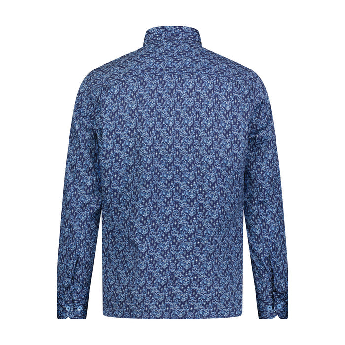 Navy and Lite Blue Skull Print Long Sleeve Shirt