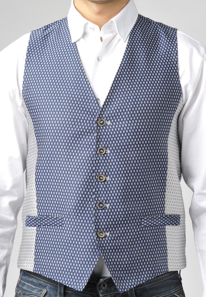 Navy and Silver Vest with Jacquard Box Design