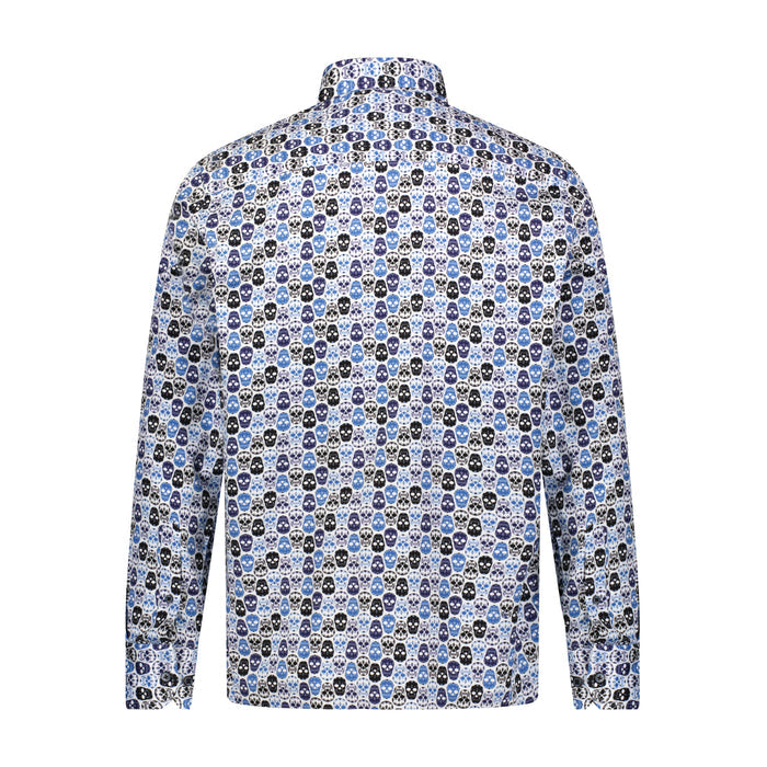Navy Blue Skull Print Long Sleeve Shirt