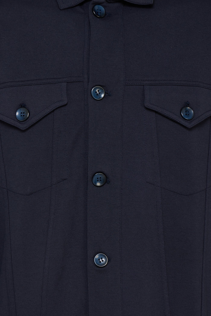Navy Button-Up with Satin Finish