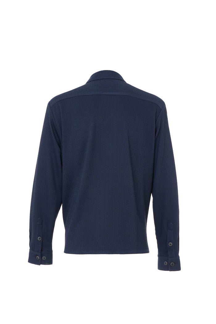 Navy Dobby Jacquard Knit Stripe Shirt Jacket